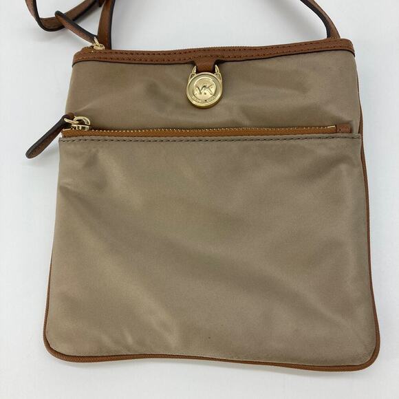 Michael Kors small tan, brown nylon and leather trim crossbody bag - Picture 4 of 7